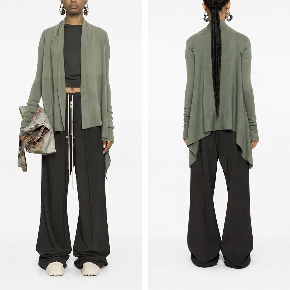 Rick Owens Wool Ribbed Wrap Cardigan Green size M